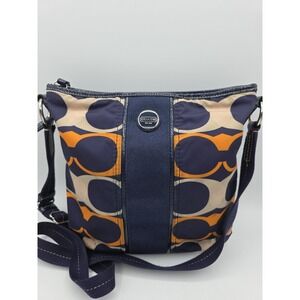 Coach Logo Crossbody Bag Navy Blue Orange F23920
